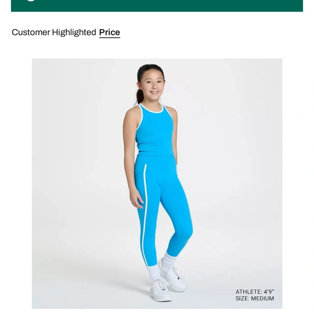 DSG Girls' Momentum High-Rise Leggings in Aqua Blue with White Stripes
